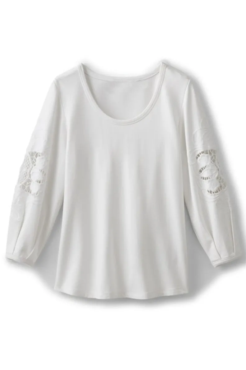 Blusa Charmaine bordada en tejido French Terry - Amarillo crema suave de Soft Surroundings