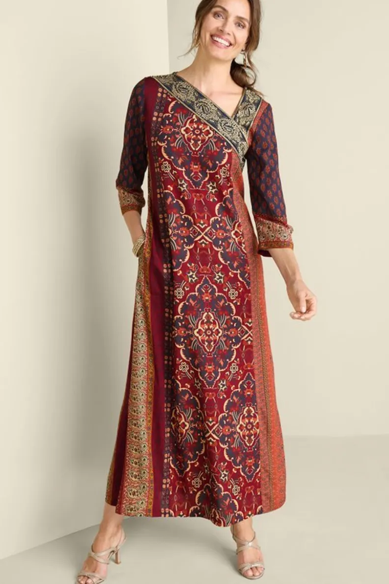Vestido Largo Cindra de Soft Surroundings - Diseño Mosaico Otoñal en Tonos Tierra con Detalles Artesanales, Talla Grande y Confort Suave para Temporada de Transición