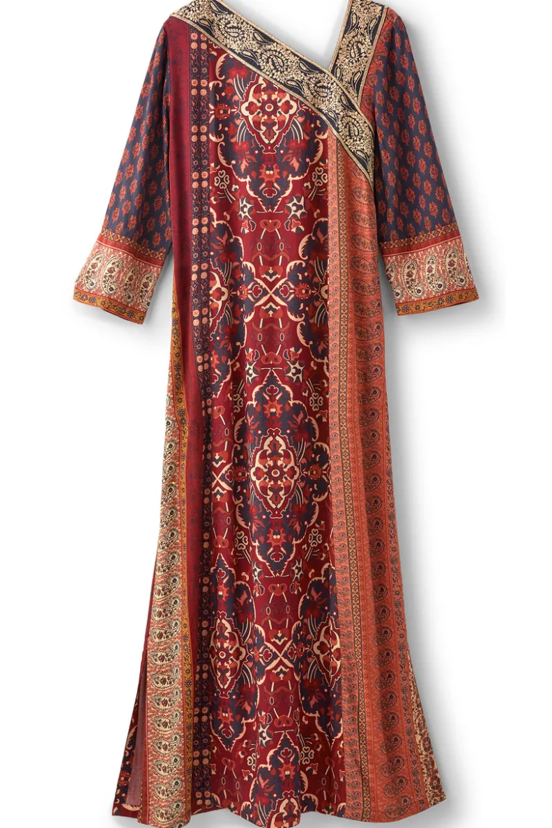Vestido Largo Cindra de Soft Surroundings - Diseño Mosaico Otoñal en Tonos Tierra con Detalles Artesanales, Talla Grande y Confort Suave para Temporada de Transición