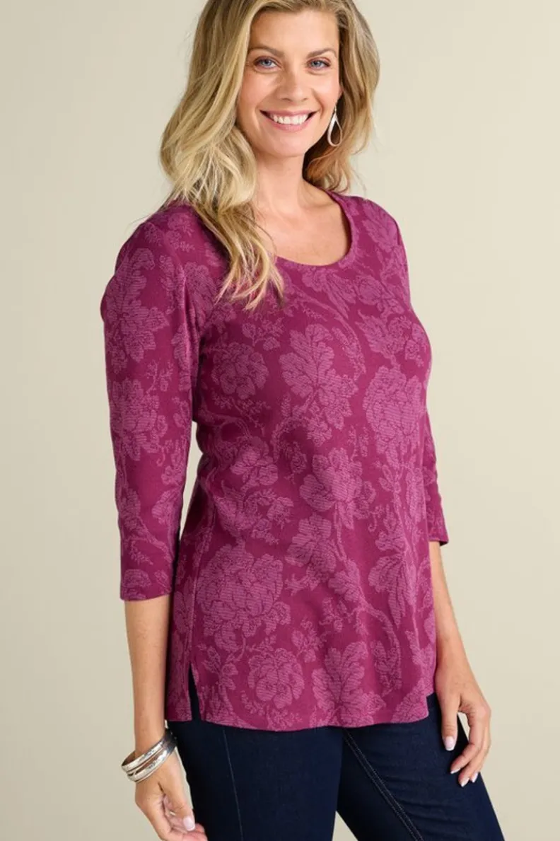 Blusa Floreada con Bordados Jacquard - Mangas 3/4 de Túnica Elegante (Colección Soft Surroundings Clarette)