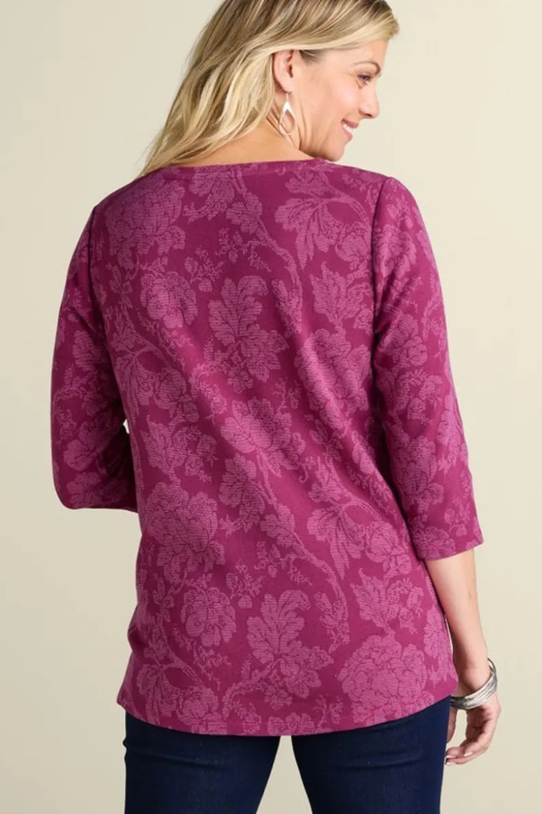 Blusa Floreada con Bordados Jacquard - Mangas 3/4 de Túnica Elegante (Colección Soft Surroundings Clarette)