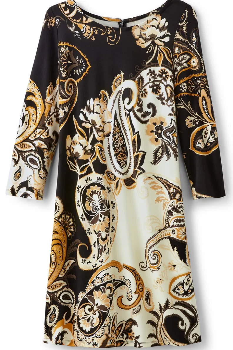 Vestido Clotilde Ponte con Estampado Paisley Otoñal - Elegancia Casual de Soft Surroundings