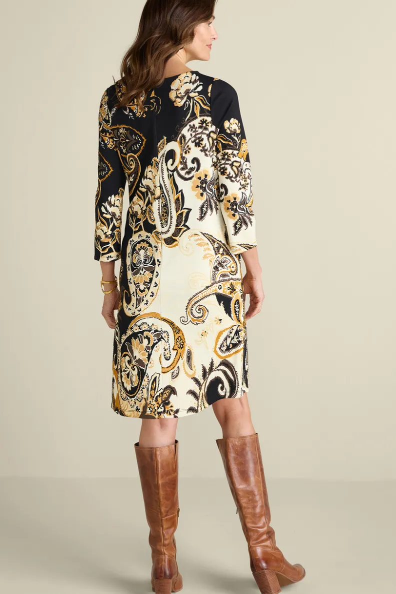 Vestido Clotilde Ponte con Estampado Paisley Otoñal - Elegancia Casual de Soft Surroundings
