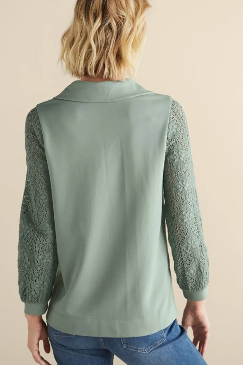 Túnica con mangas de ganchillo artesanal en felpa suave - Diseño exclusivo Tops Soft Surroundings para conforto elegante