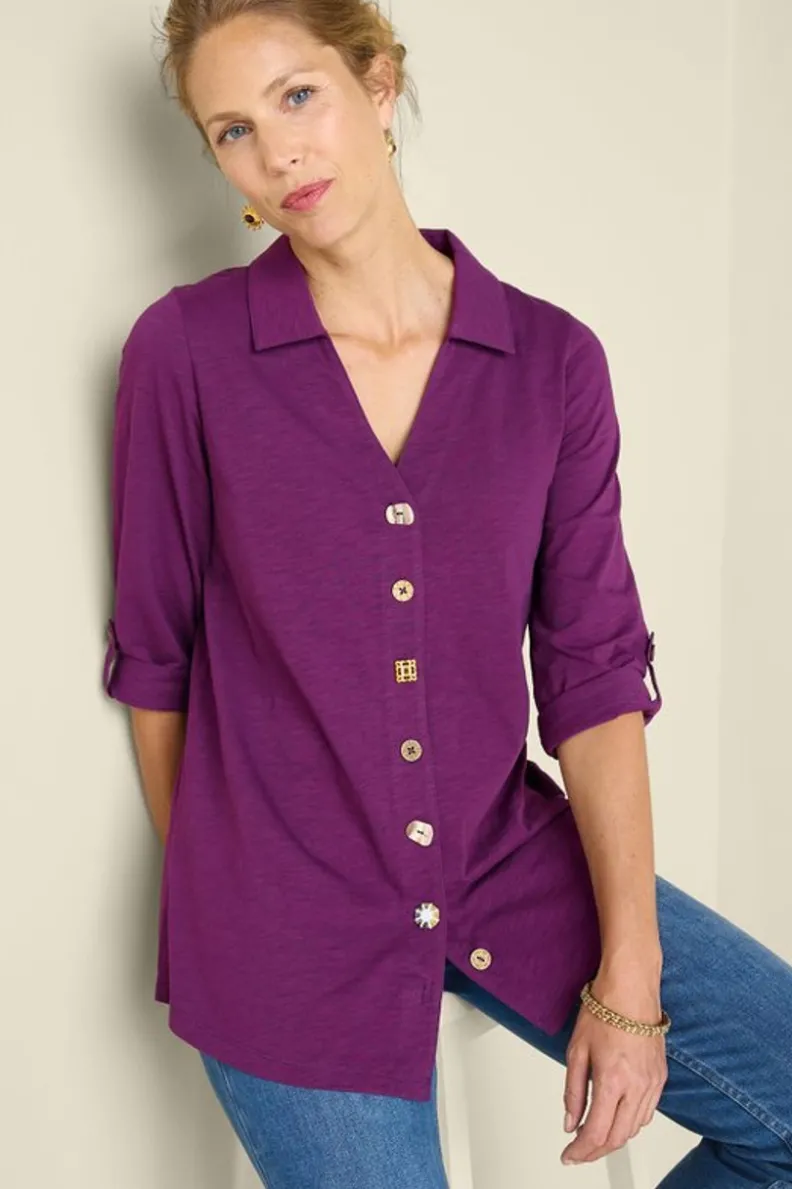 Túnica Danielle de Soft Surroundings - Blusa elegante con mangas 3/4 para combinar con leggings cómodos