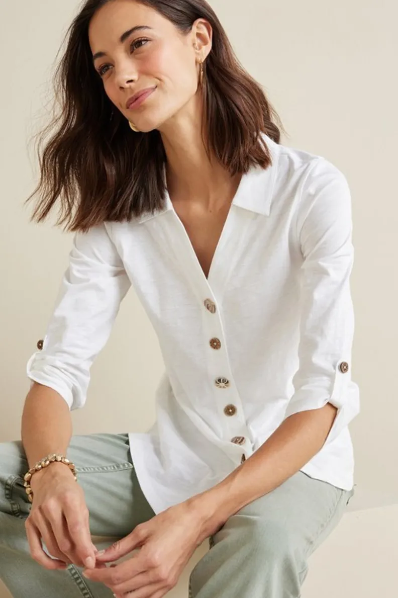 Túnica Danielle de Soft Surroundings - Blusa elegante con mangas 3/4 para combinar con leggings cómodos