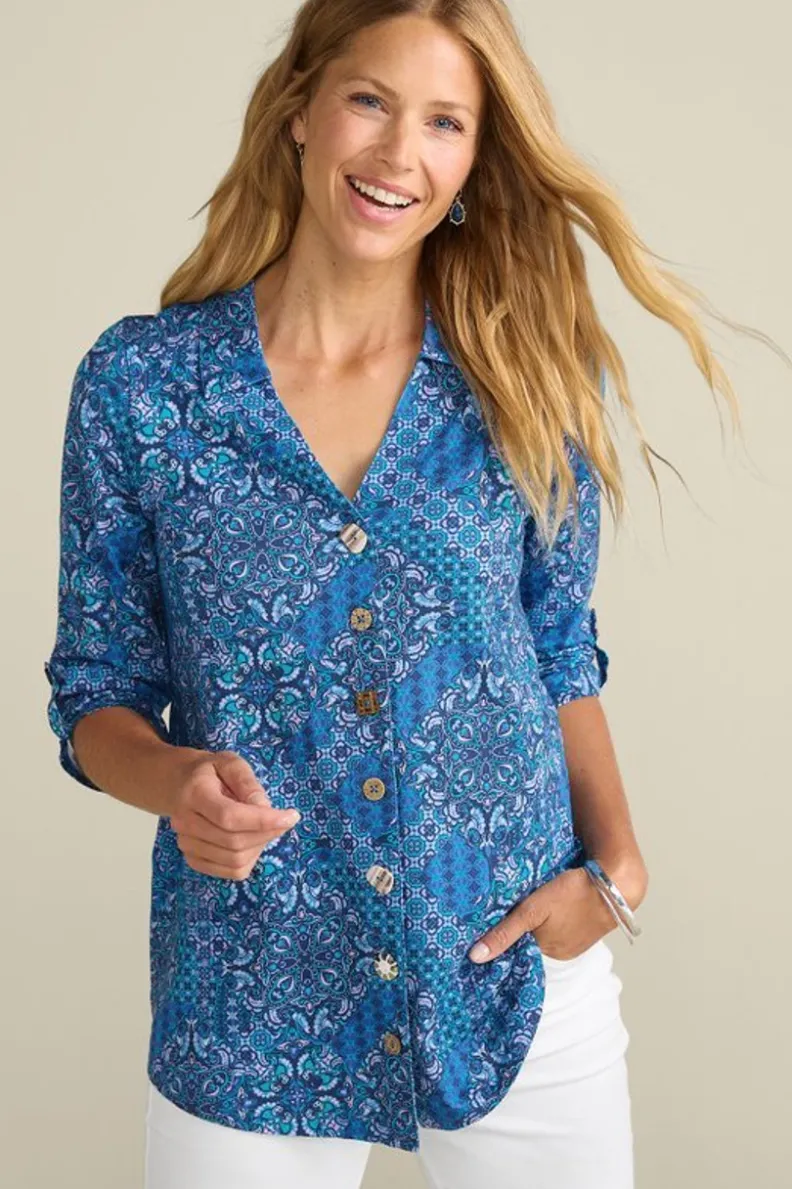Túnica Danielle de Soft Surroundings - Blusa elegante con mangas 3/4 para combinar con leggings cómodos
