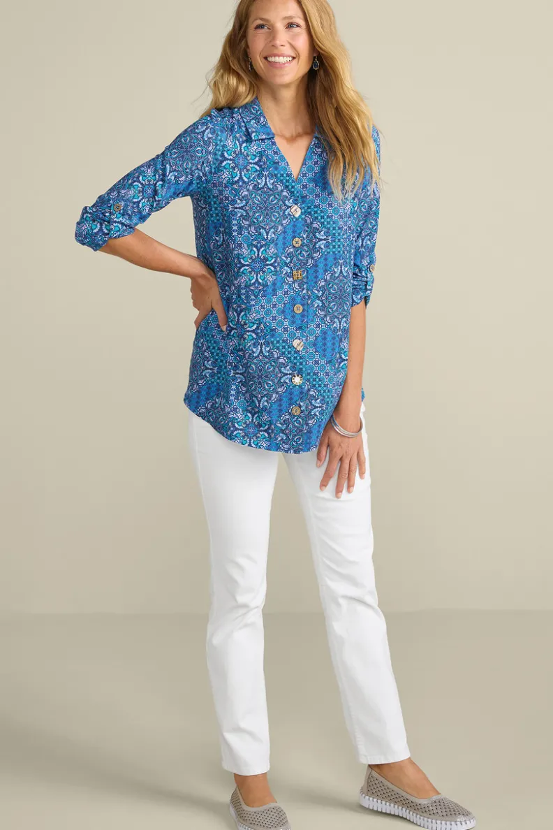 Túnica Danielle de Soft Surroundings - Blusa elegante con mangas 3/4 para combinar con leggings cómodos