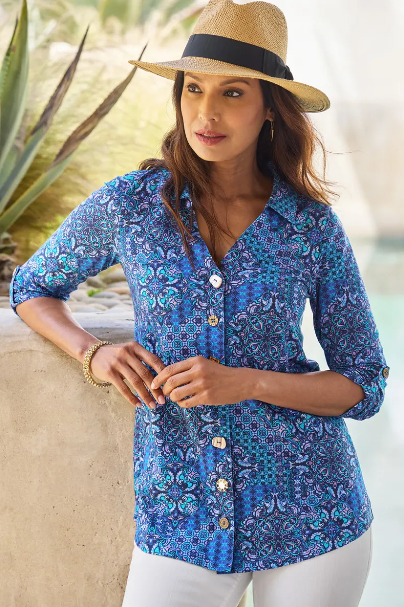 Túnica Danielle de Soft Surroundings - Blusa elegante con mangas 3/4 para combinar con leggings cómodos