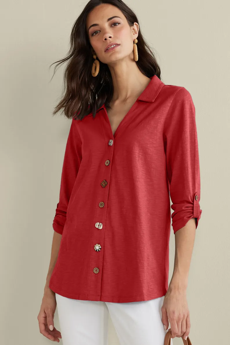 Túnica Danielle de Soft Surroundings - Blusa elegante con mangas 3/4 para combinar con leggings cómodos