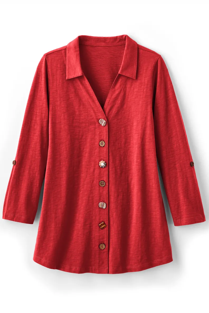 Túnica Danielle de Soft Surroundings - Blusa elegante con mangas 3/4 para combinar con leggings cómodos