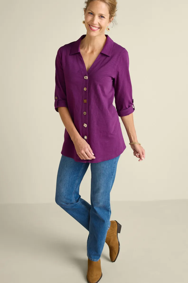Túnica Danielle de Soft Surroundings - Blusa elegante con mangas 3/4 para combinar con leggings cómodos
