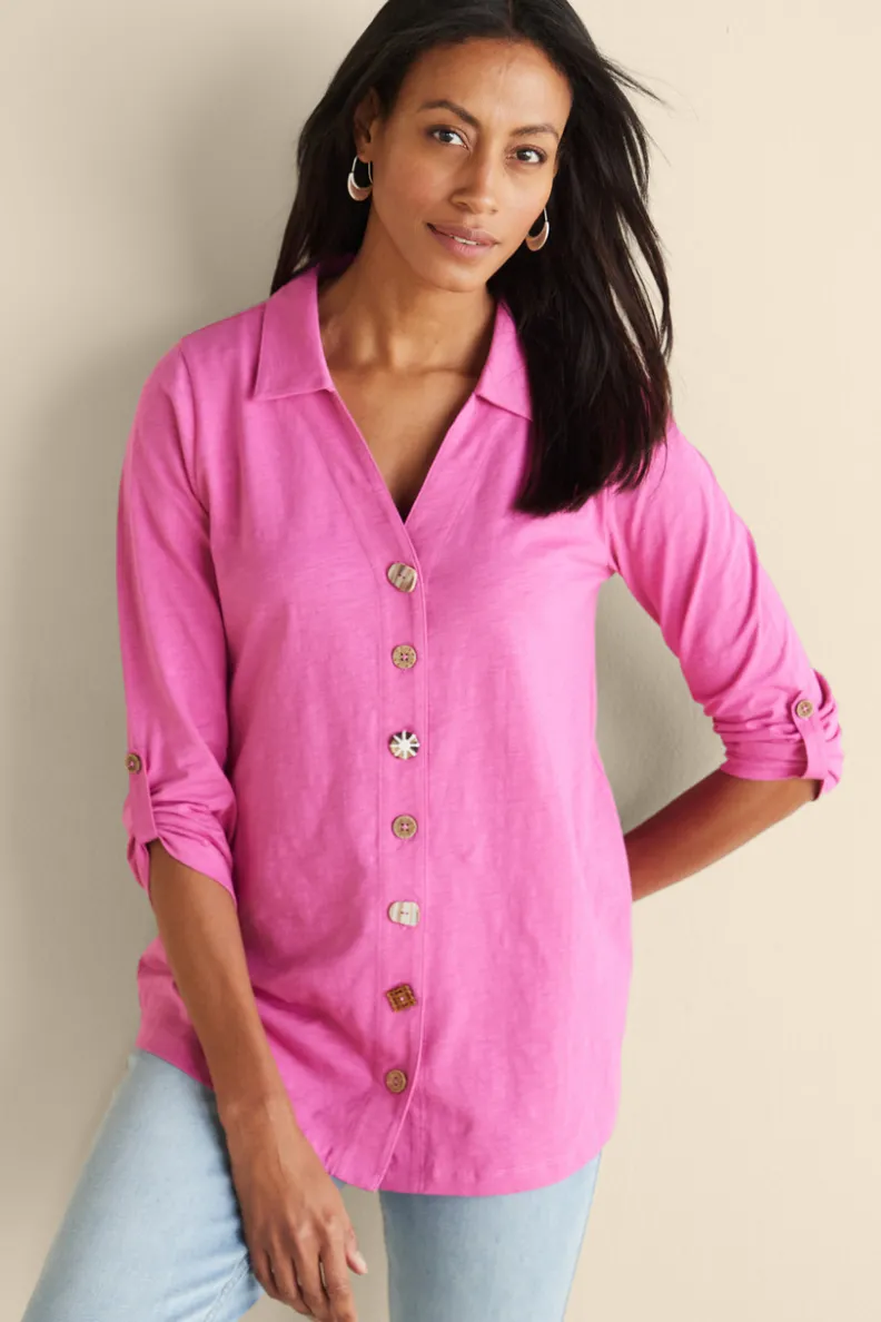 Túnica Danielle de Soft Surroundings - Blusa elegante con mangas 3/4 para combinar con leggings cómodos