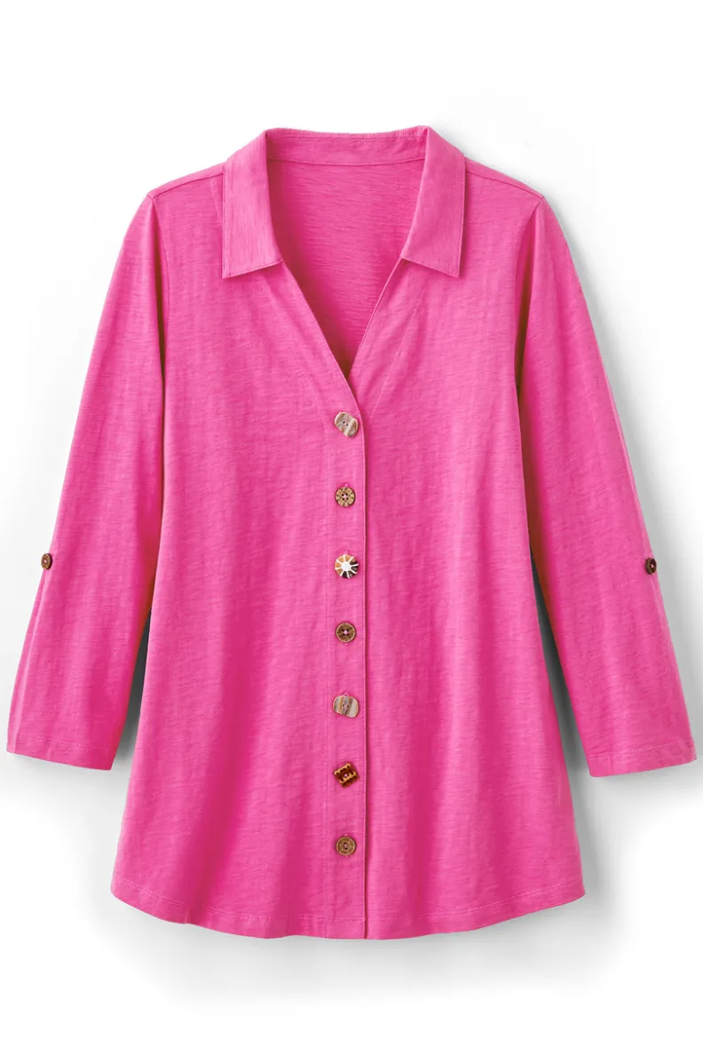 Túnica Danielle de Soft Surroundings - Blusa elegante con mangas 3/4 para combinar con leggings cómodos