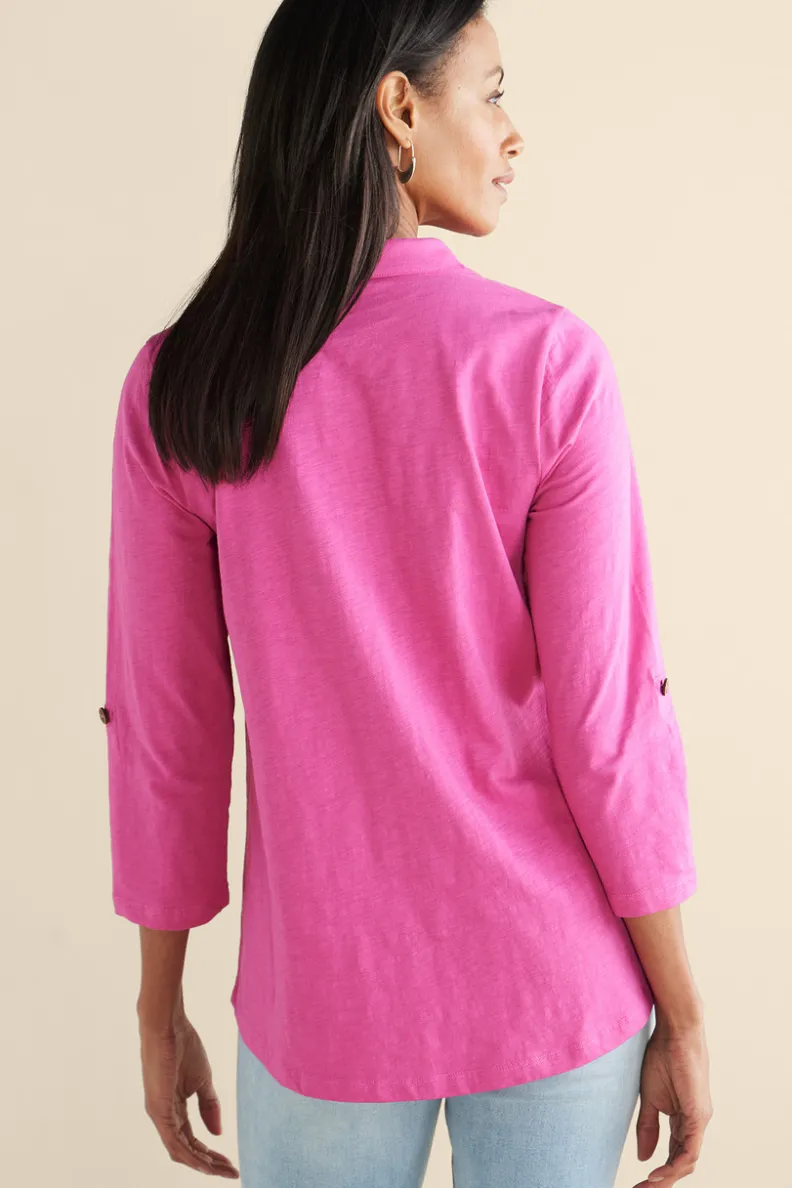 Túnica Danielle de Soft Surroundings - Blusa elegante con mangas 3/4 para combinar con leggings cómodos