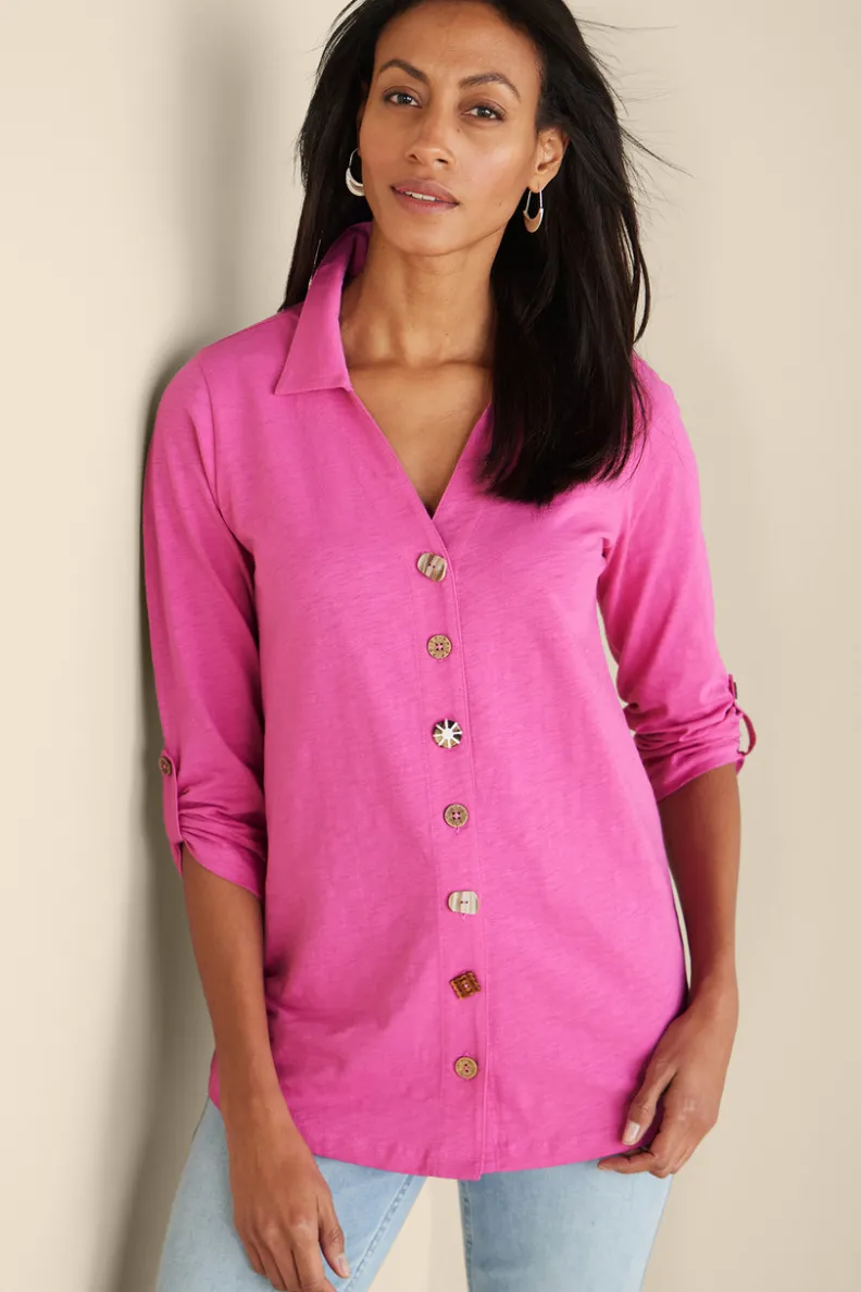 Túnica Danielle de Soft Surroundings - Blusa elegante con mangas 3/4 para combinar con leggings cómodos