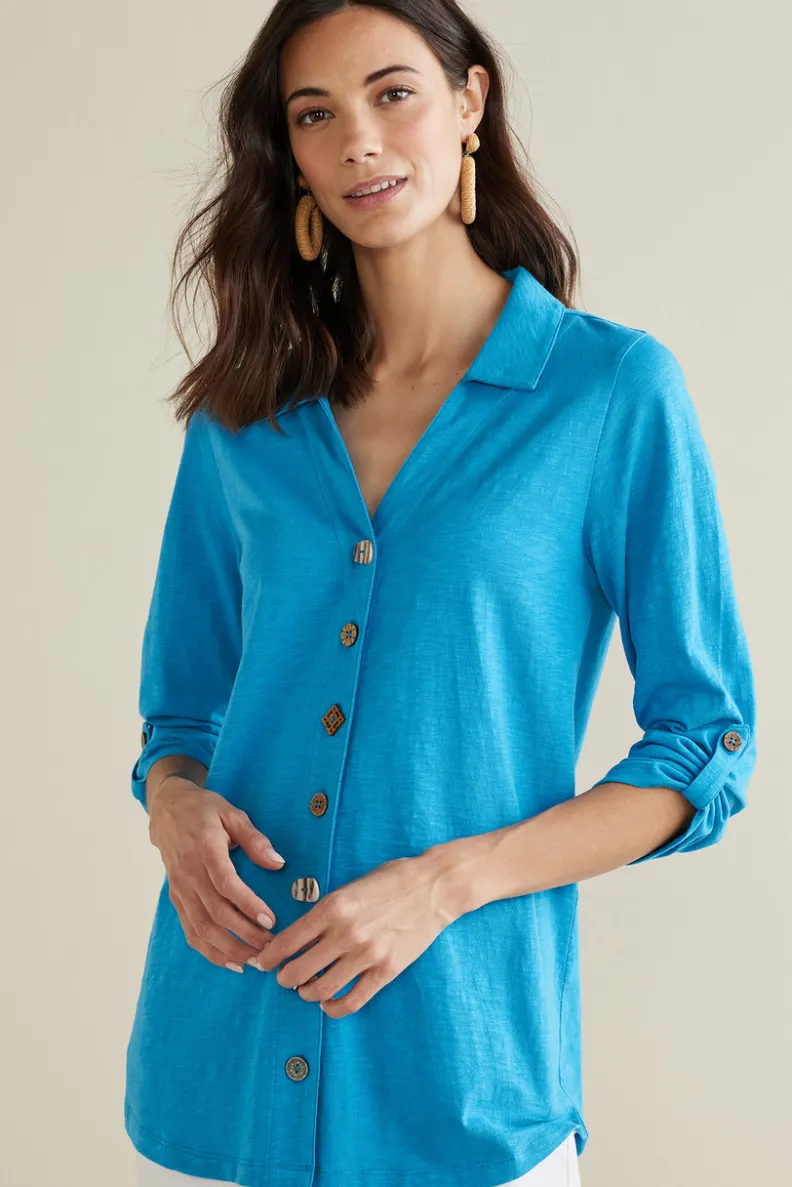 Túnica Danielle de Soft Surroundings - Blusa elegante con mangas 3/4 para combinar con leggings cómodos