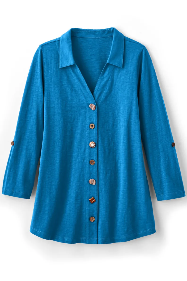 Túnica Danielle de Soft Surroundings - Blusa elegante con mangas 3/4 para combinar con leggings cómodos