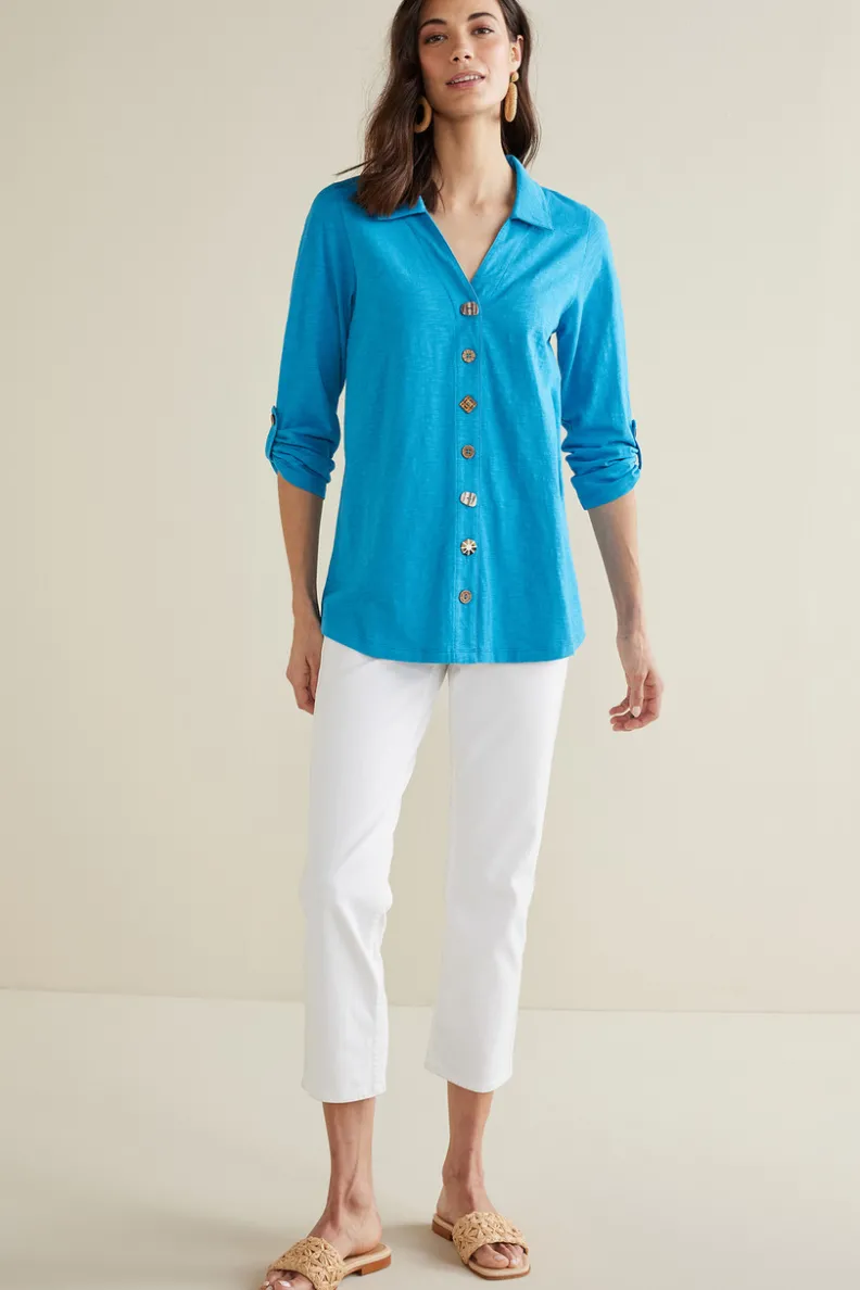 Túnica Danielle de Soft Surroundings - Blusa elegante con mangas 3/4 para combinar con leggings cómodos
