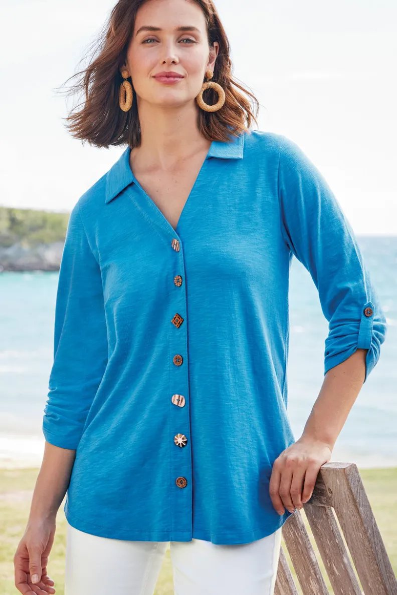 Túnica Danielle de Soft Surroundings - Blusa elegante con mangas 3/4 para combinar con leggings cómodos
