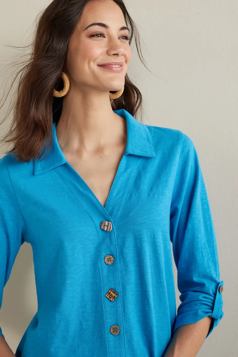 Túnica Danielle de Soft Surroundings - Blusa elegante con mangas 3/4 para combinar con leggings cómodos