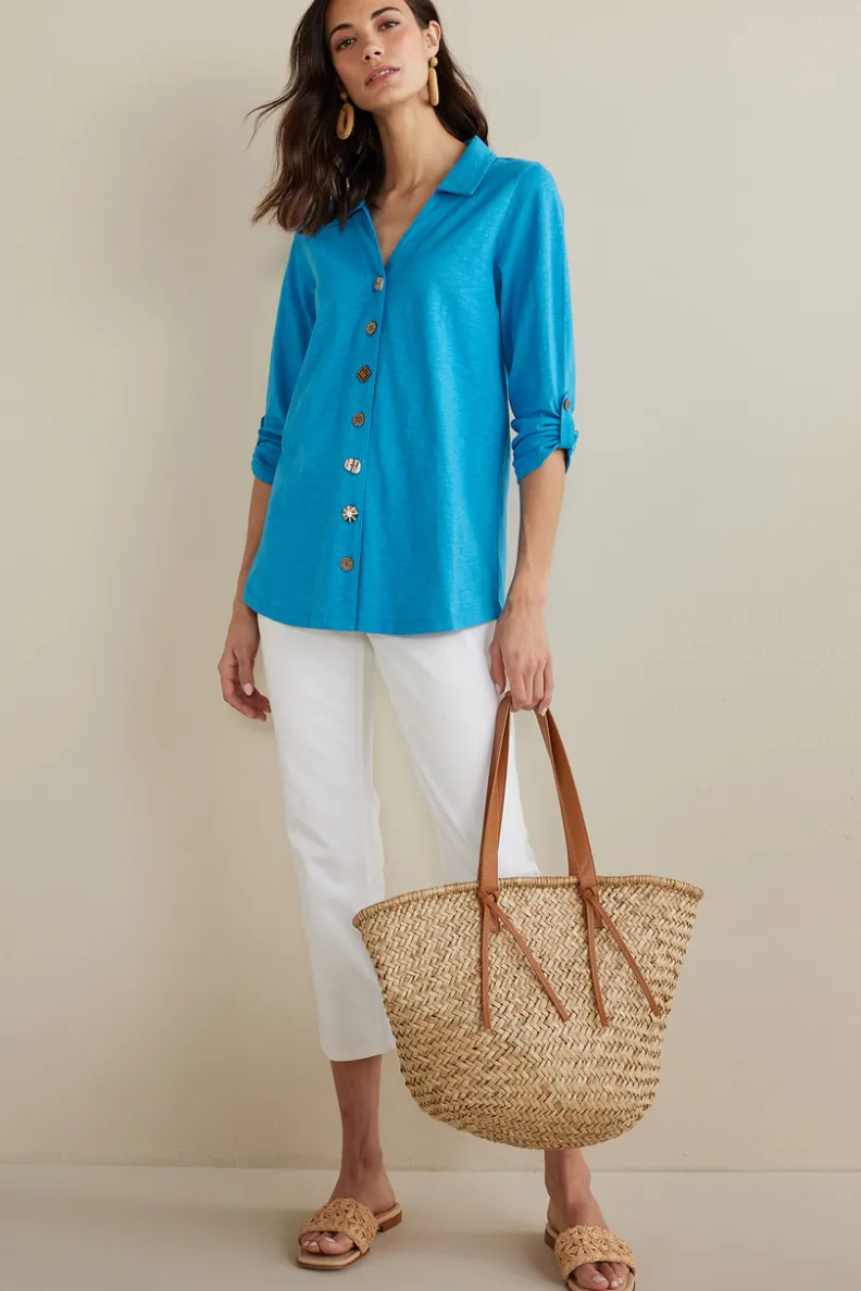 Túnica Danielle de Soft Surroundings - Blusa elegante con mangas 3/4 para combinar con leggings cómodos