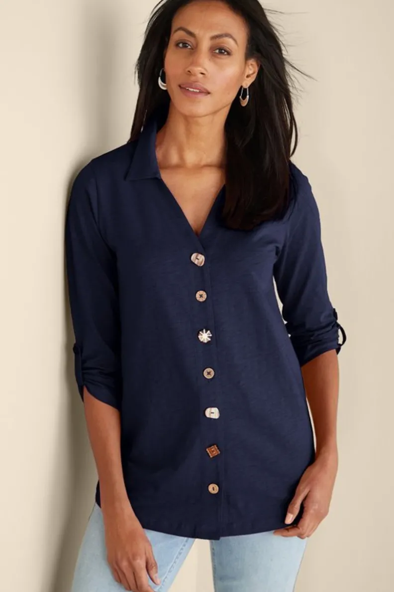 Túnica Danielle de Soft Surroundings - Blusa elegante con mangas 3/4 para combinar con leggings cómodos