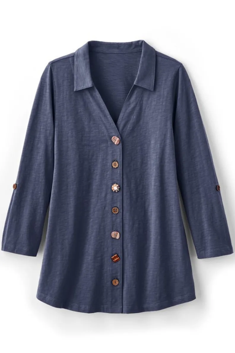 Túnica Danielle de Soft Surroundings - Blusa elegante con mangas 3/4 para combinar con leggings cómodos
