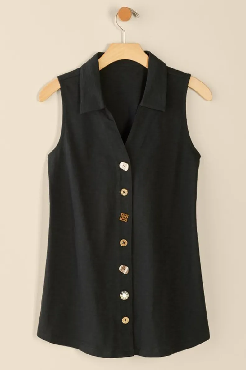 Blusas Elegantes: Túnica Danielle sin Mangas de SoftSurroundings - Conjuntos con Mallas Cómodas