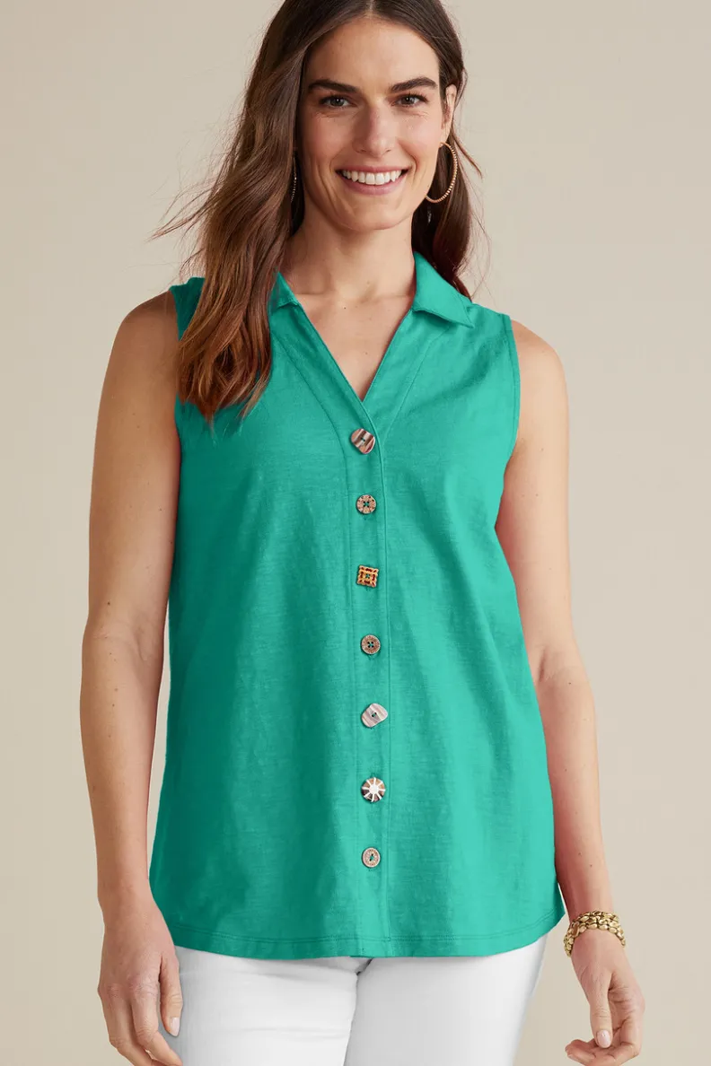 Blusas Elegantes: Túnica Danielle sin Mangas de SoftSurroundings - Conjuntos con Mallas Cómodas