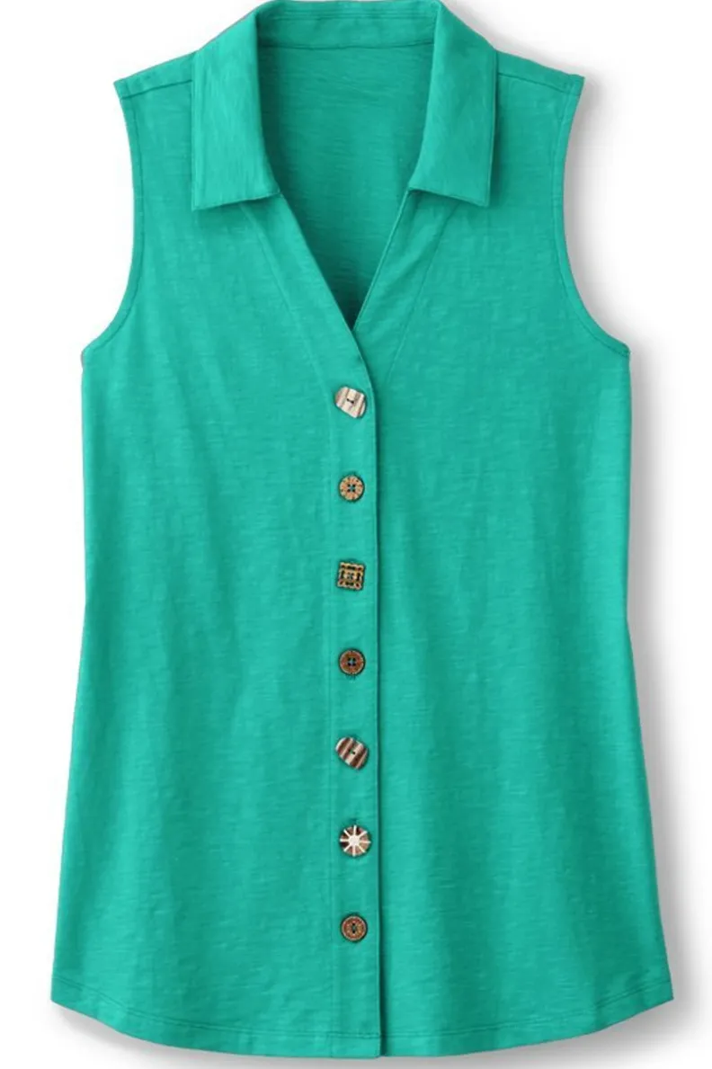 Blusas Elegantes: Túnica Danielle sin Mangas de SoftSurroundings - Conjuntos con Mallas Cómodas