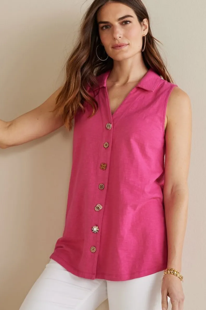 Blusas Elegantes: Túnica Danielle sin Mangas de SoftSurroundings - Conjuntos con Mallas Cómodas