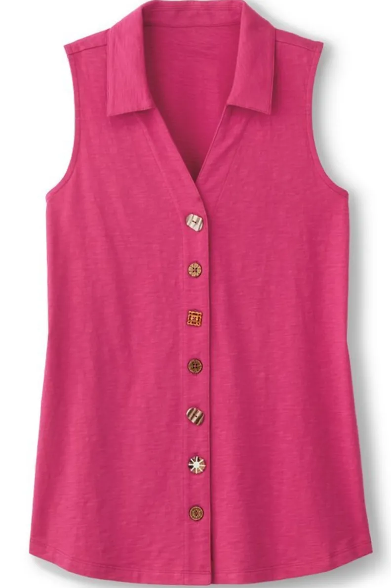 Blusas Elegantes: Túnica Danielle sin Mangas de SoftSurroundings - Conjuntos con Mallas Cómodas