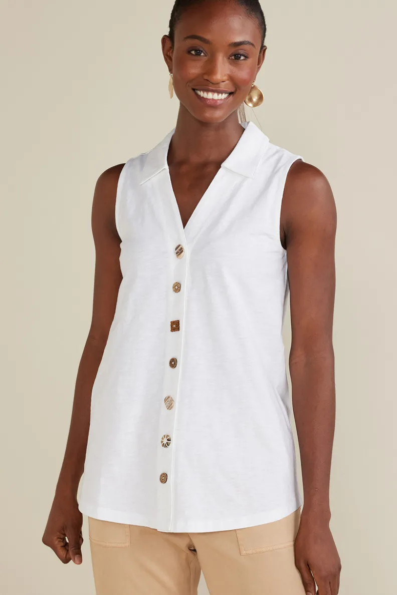 Blusas Elegantes: Túnica Danielle sin Mangas de SoftSurroundings - Conjuntos con Mallas Cómodas