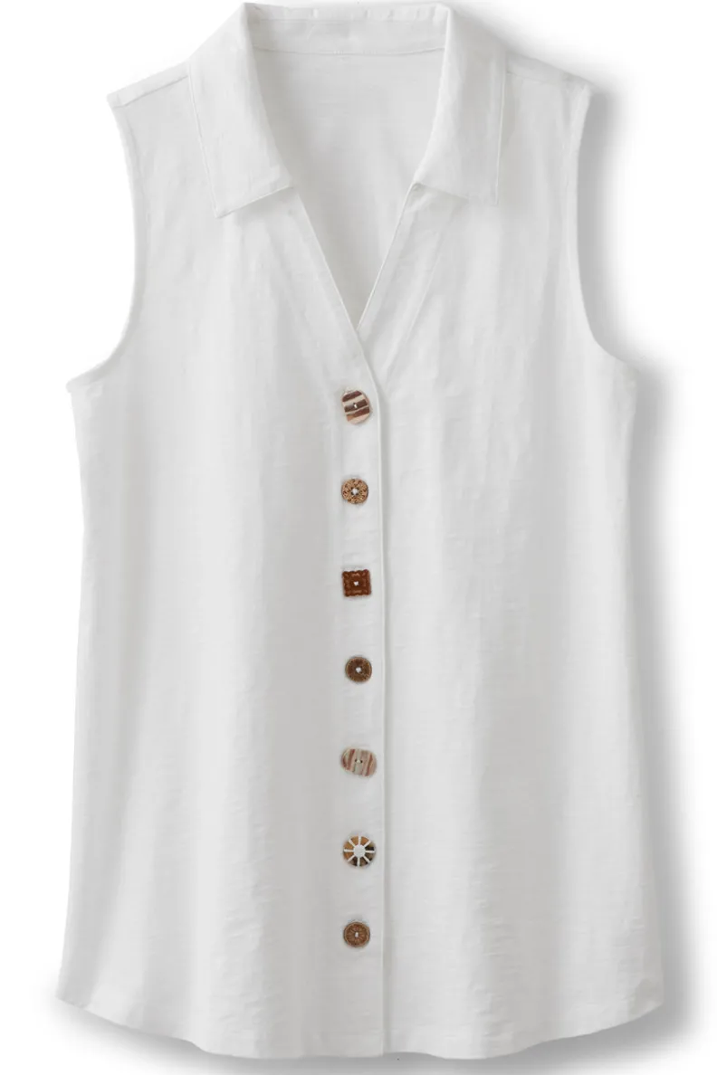 Blusas Elegantes: Túnica Danielle sin Mangas de SoftSurroundings - Conjuntos con Mallas Cómodas