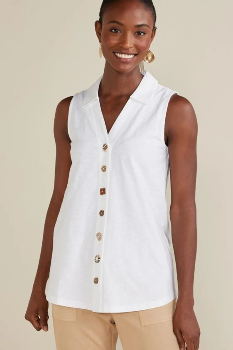 Blusas Elegantes: Túnica Danielle sin Mangas de SoftSurroundings - Conjuntos con Mallas Cómodas