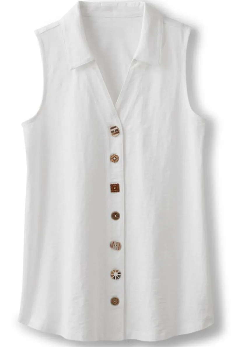 Blusas Elegantes: Túnica Danielle sin Mangas de SoftSurroundings - Conjuntos con Mallas Cómodas
