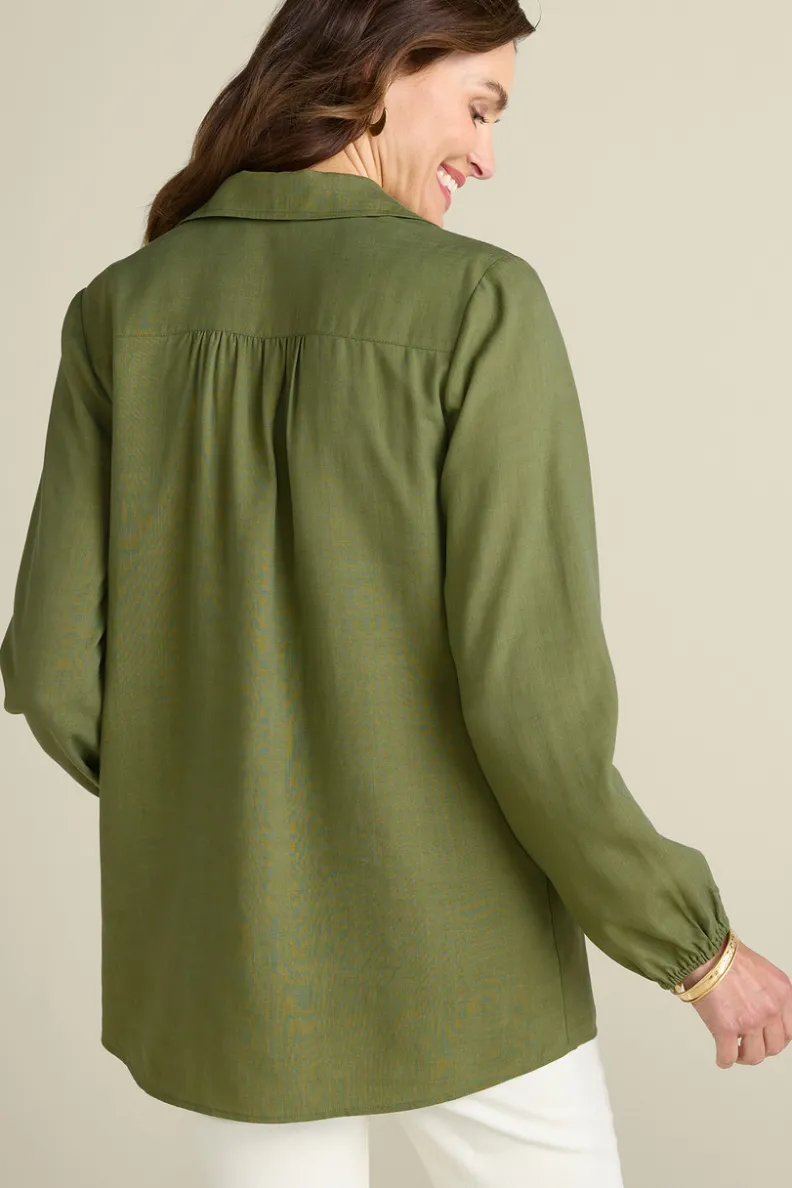 Blusa Tunica de Tencel Delaine™ en Verde Loden - Corte Relajado y Suave Textura por Soft Surroundings