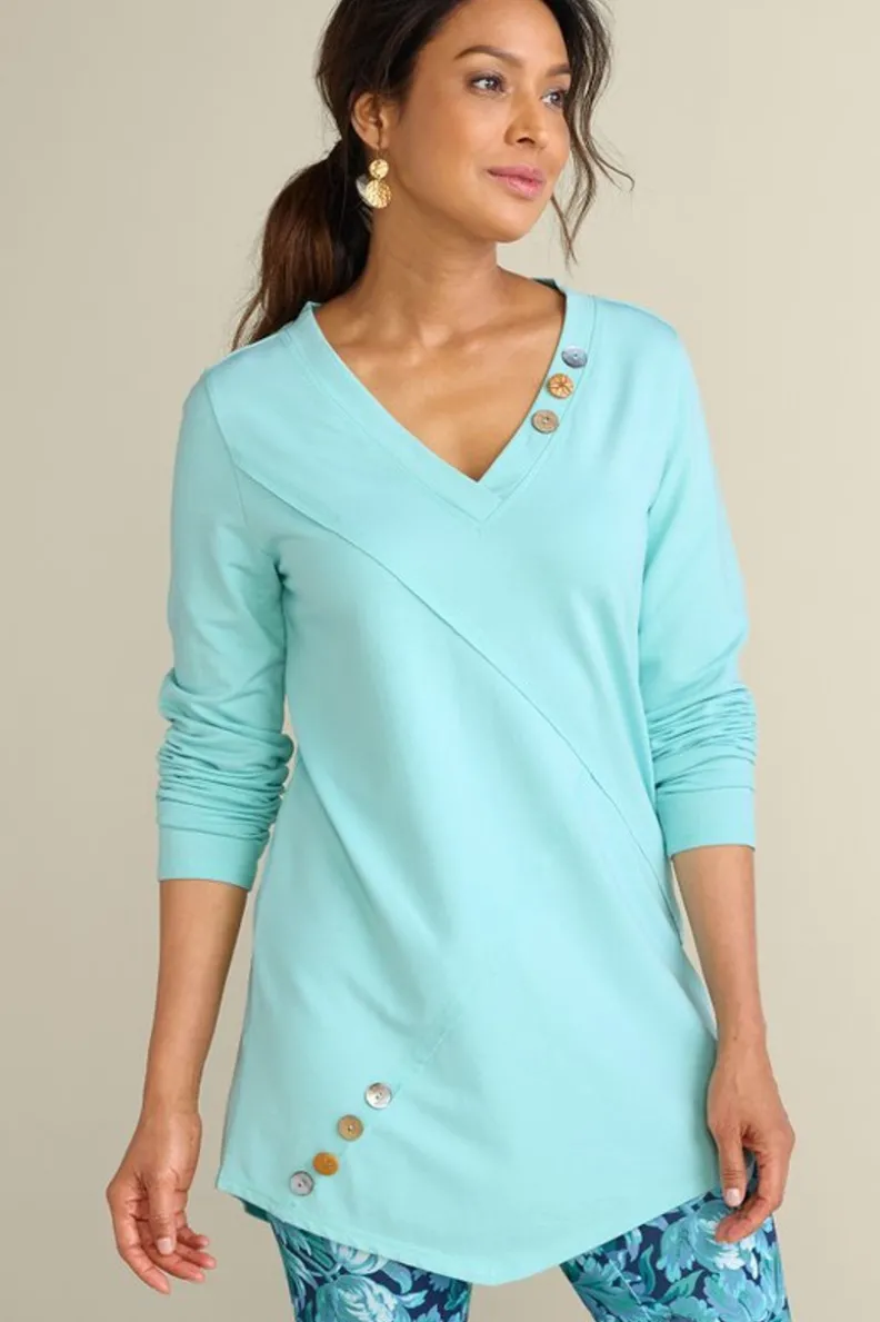 Blusa Asimétrica en Felpa Cómoda - Tono Turquesa Pastel de la Colección Dove by Soft Surroundings