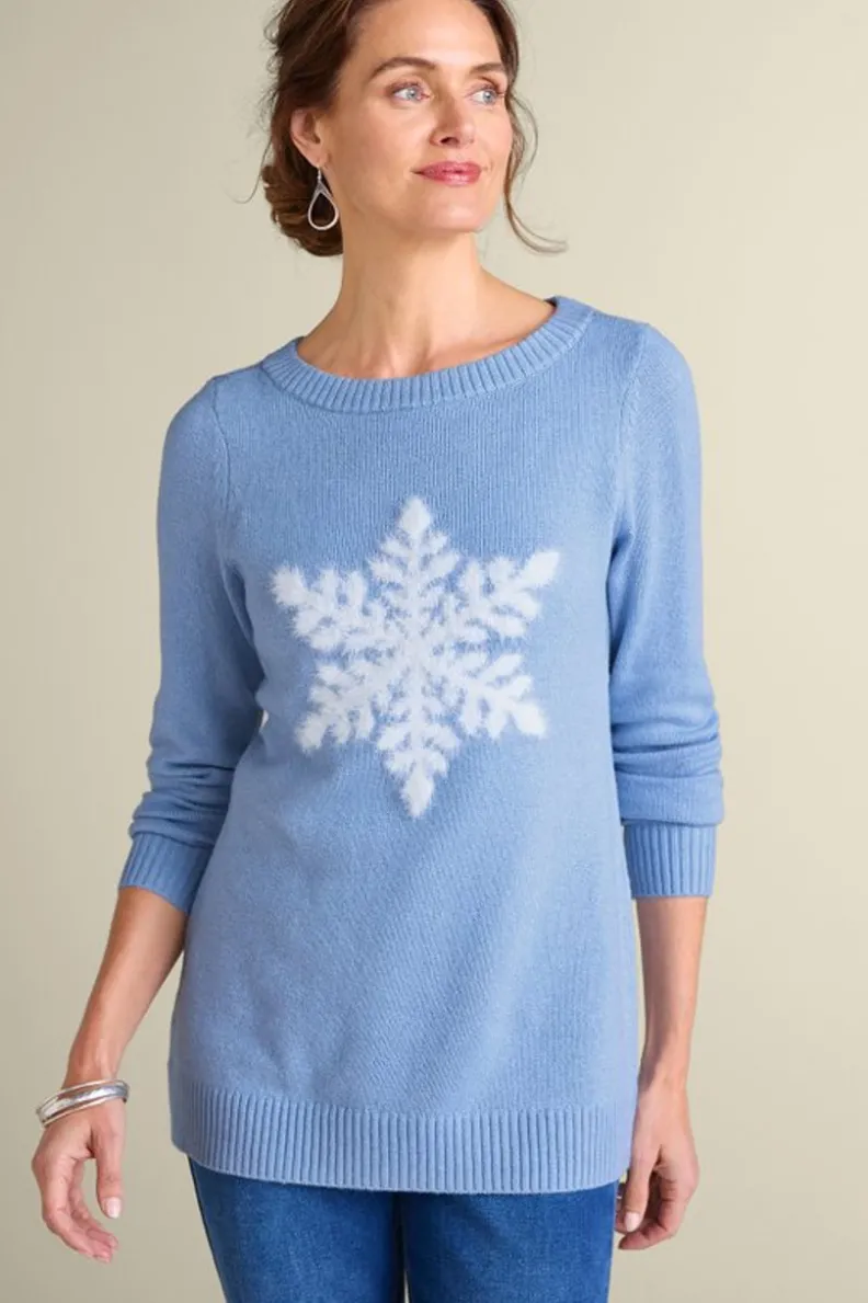 Soft Surroundings - Suéter Draya en Lana con Flecos y Motivo Copo de Nieve | Jerséis y Cardigans de Invierno para un Abrigo Elegante