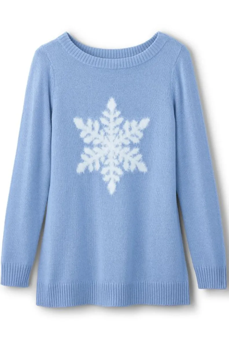 Soft Surroundings - Suéter Draya en Lana con Flecos y Motivo Copo de Nieve | Jerséis y Cardigans de Invierno para un Abrigo Elegante