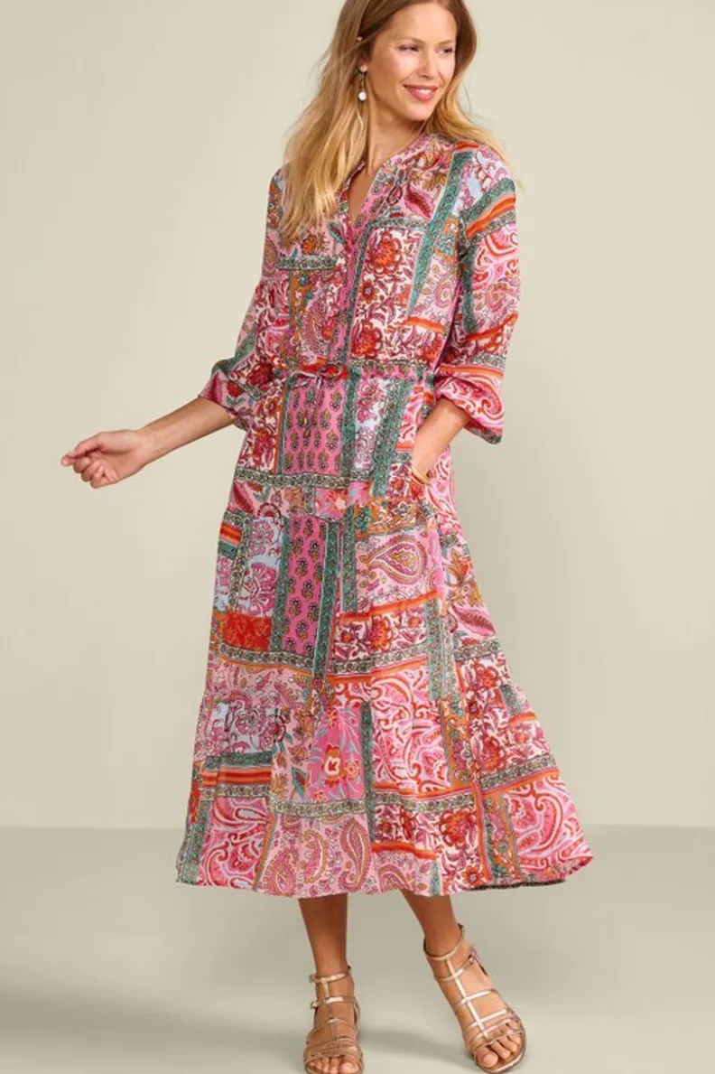 Vestido Midí Drea con Detalles Artesanales - Diseño Boheme en Parches Multicolor de Soft Surroundings
