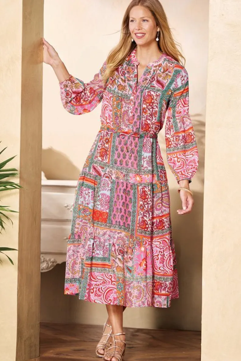 Vestido Midí Drea con Detalles Artesanales - Diseño Boheme en Parches Multicolor de Soft Surroundings