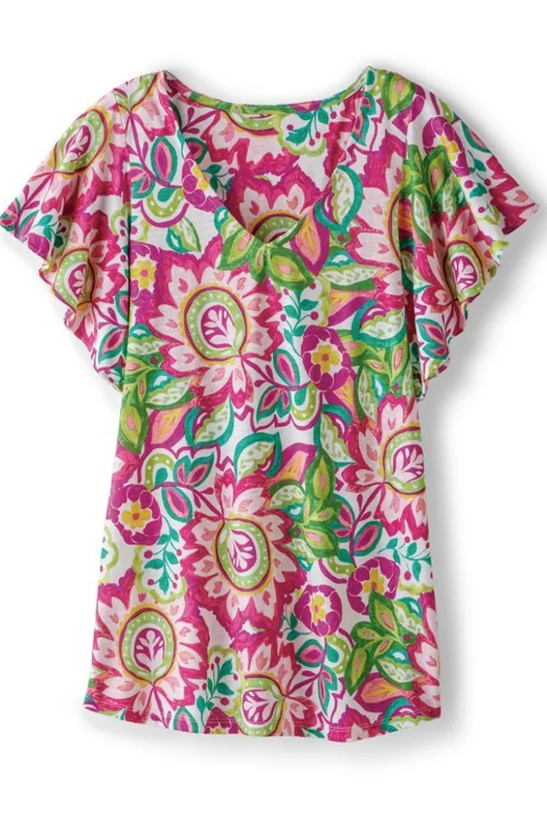Elegante Túnica Elana con Estampado Jardín Botánico - Conjunto Cómodo de Blusas y Leggings de Soft Surroundings