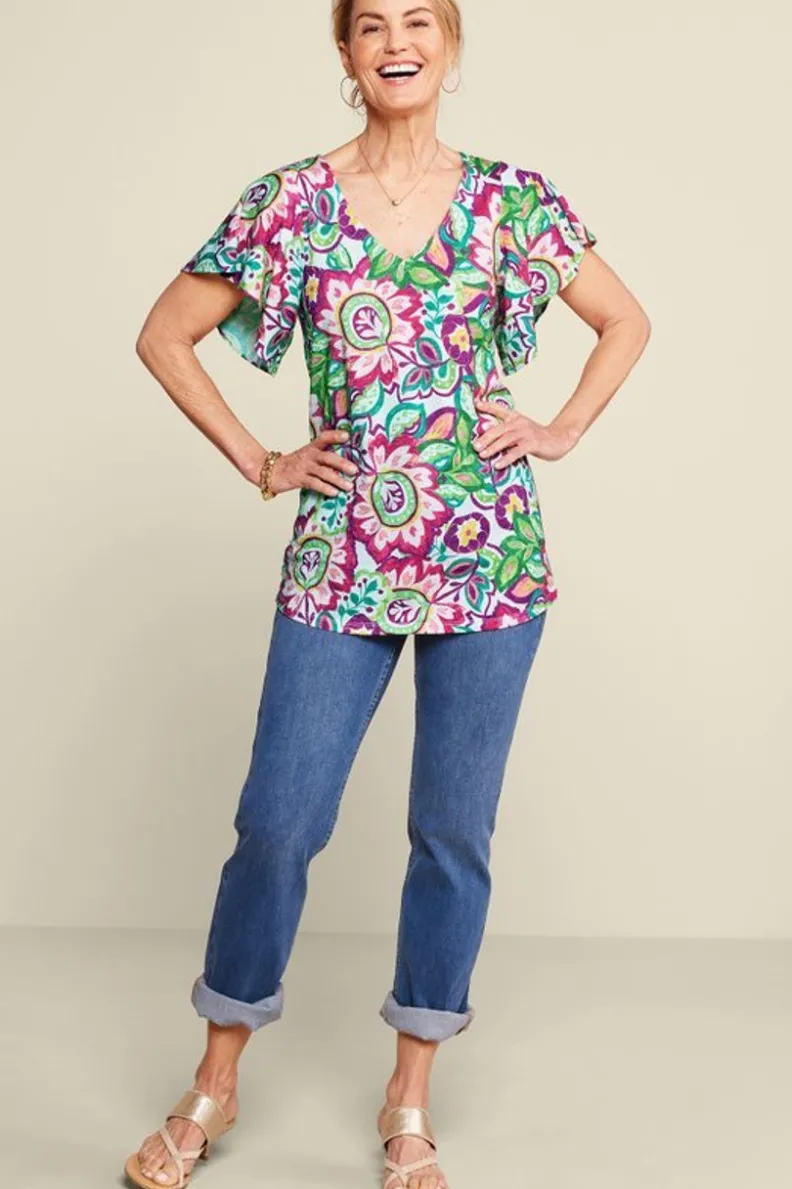 Elegante Túnica Elana con Estampado Jardín Botánico - Conjunto Cómodo de Blusas y Leggings de Soft Surroundings