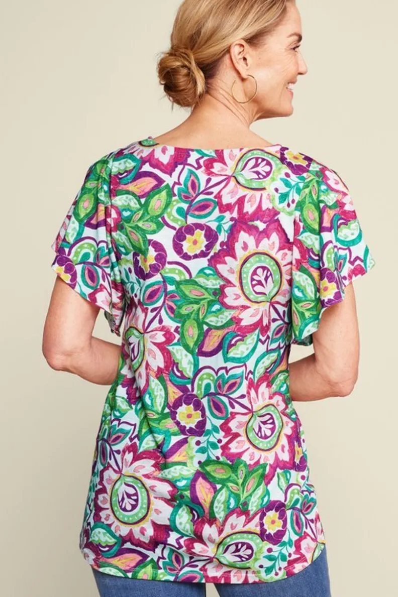 Elegante Túnica Elana con Estampado Jardín Botánico - Conjunto Cómodo de Blusas y Leggings de Soft Surroundings