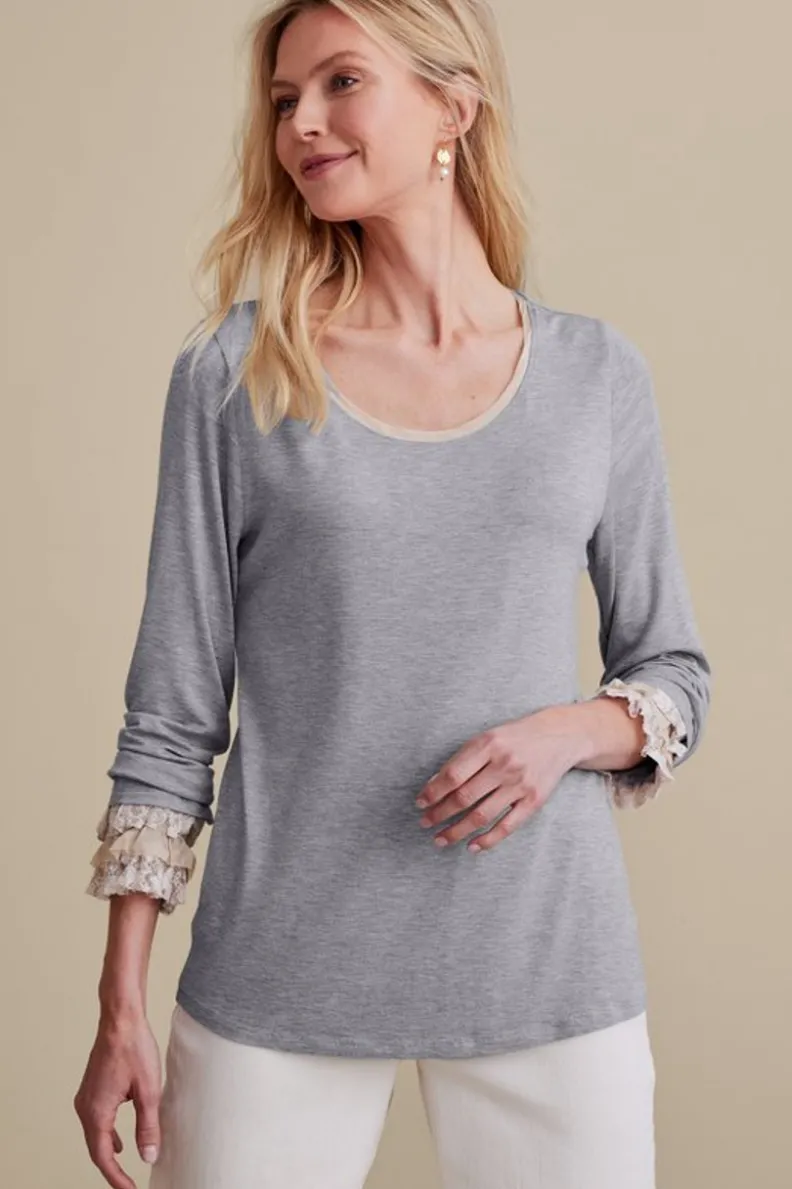 Blusa Ella en Encaje Suave - Gris Medio Jaspeado Talla M · Soft Surroundings