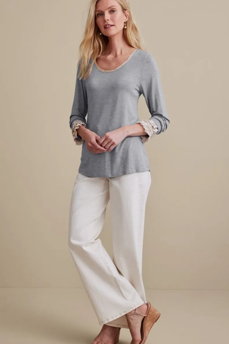 Blusa Ella en Encaje Suave - Gris Medio Jaspeado Talla M · Soft Surroundings