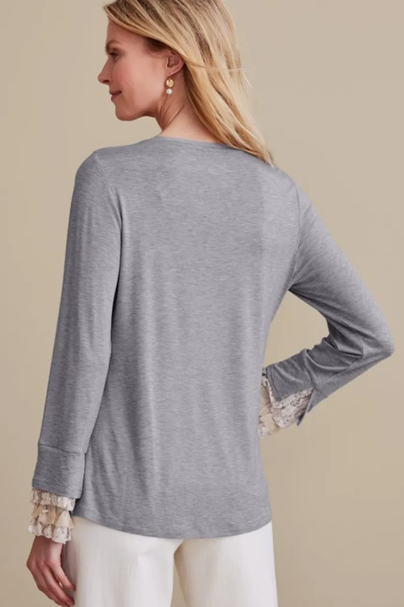 Blusa Ella en Encaje Suave - Gris Medio Jaspeado Talla M · Soft Surroundings