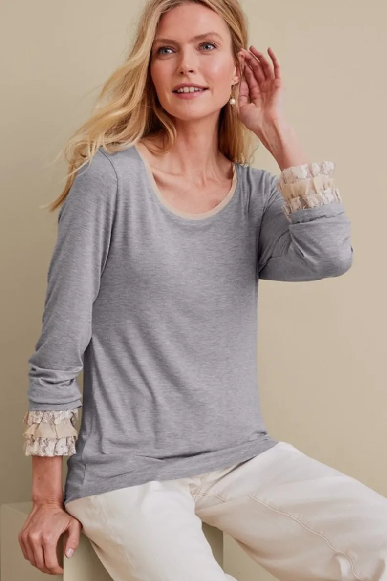 Blusa Ella en Encaje Suave - Gris Medio Jaspeado Talla M · Soft Surroundings